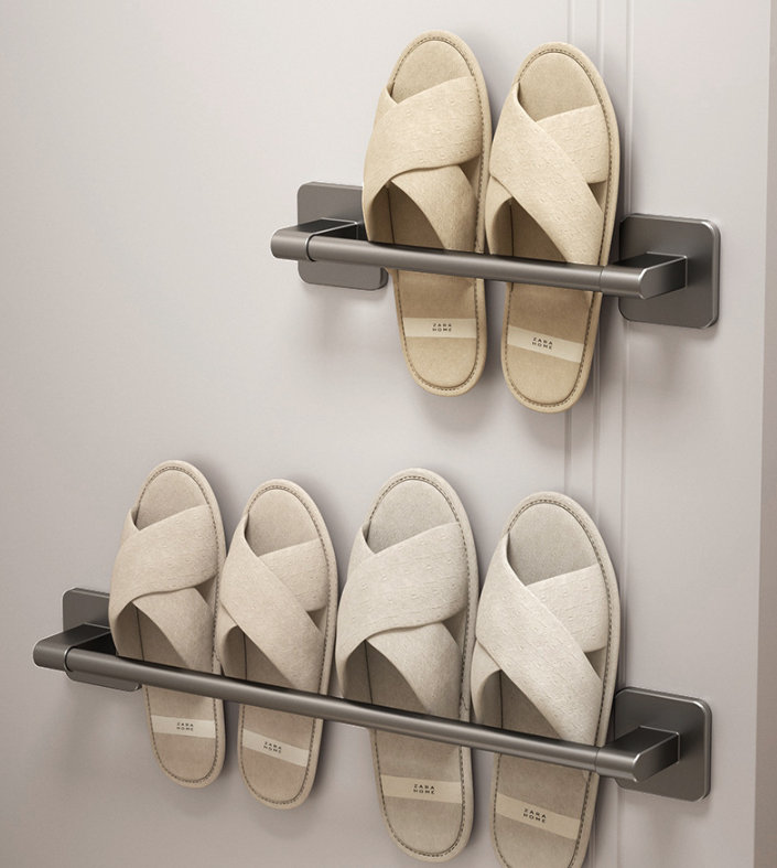 2 Tier No-Drill Installation Door Shoe Hangers Slipper Holder  Wall Mounted Bathroom Shoe Rack Storage