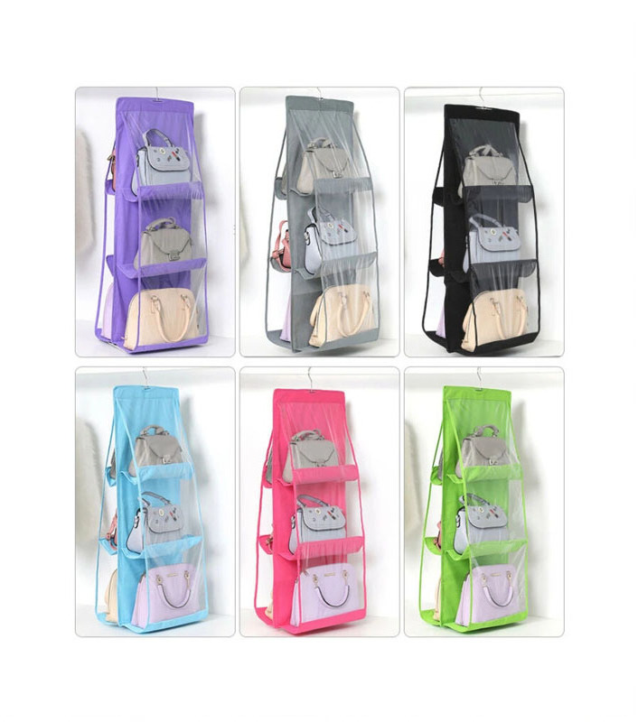 6 Pocket Hanging Handbag Organizer for Wardrobe Closet Transparent Storage Bag Door Wall Clear Sundry Shoe Bag with Hanger