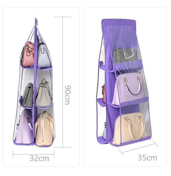 6 Pocket Hanging Handbag Organizer for Wardrobe Closet Transparent Storage Bag Door Wall Clear Sundry Shoe Bag with Hanger