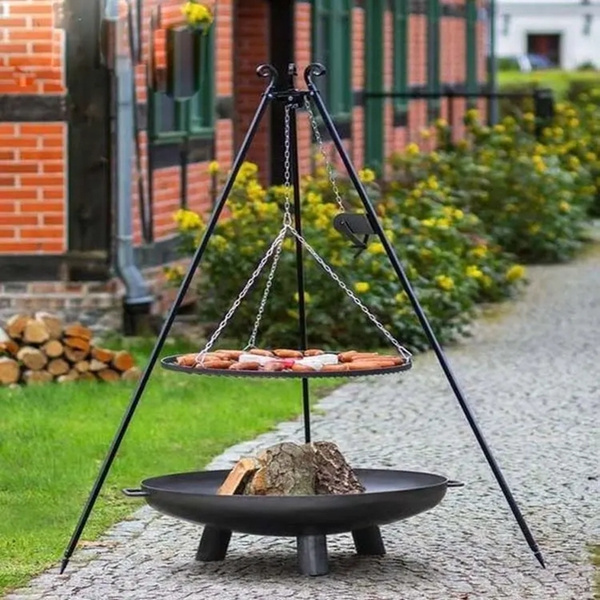 Sale Stocked Cast Iron Corten Detachable Charcoal BBQ Balcony Fire Bowl Swivel Grill Designs Burner Hanging Brazier Fire Pit