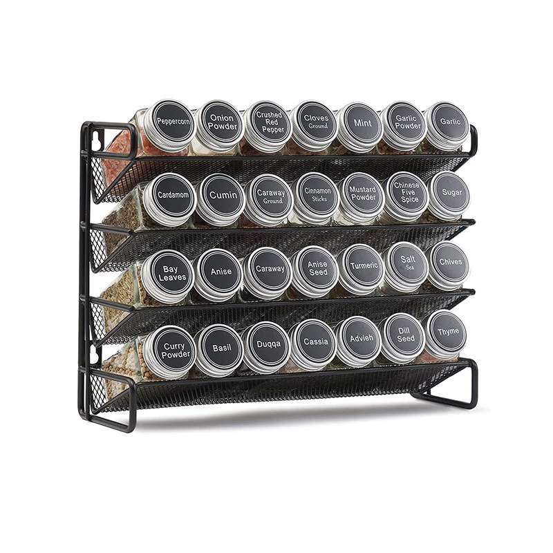 4-Tier Stackable Countertop Cabinet Metal Spice Rack Kitchen Seasoning Jars Organizer Hanging Shelf For Spice MasonJar