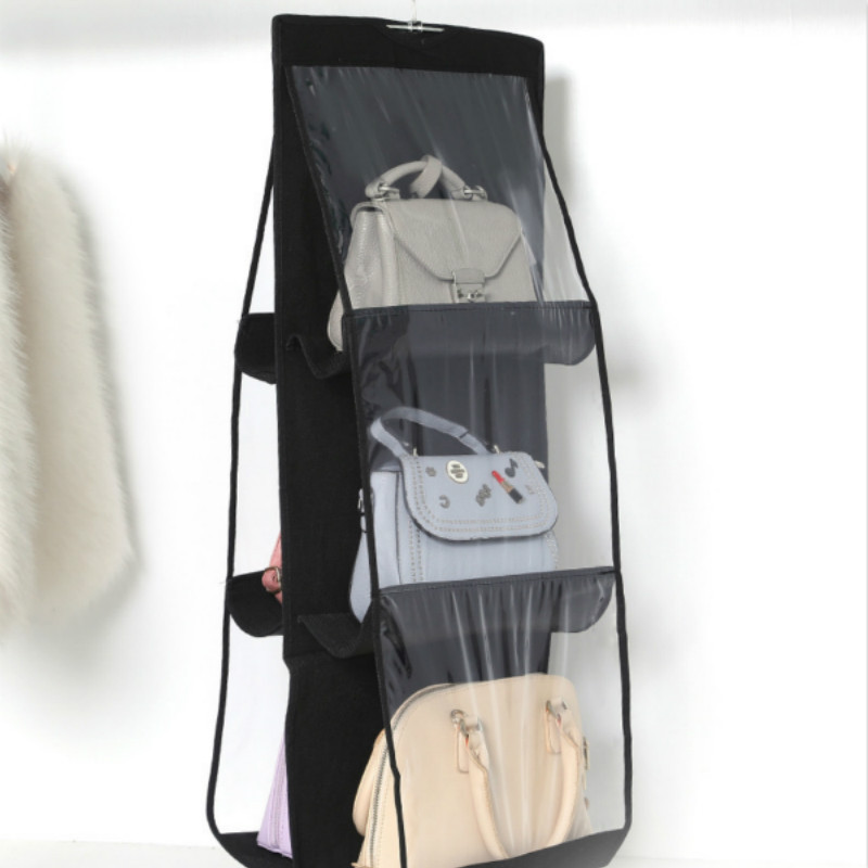 6 Pocket Hanging Handbag Organizer for Wardrobe Closet Transparent Storage Bag Door Wall Clear Sundry Shoe Bag with Hanger