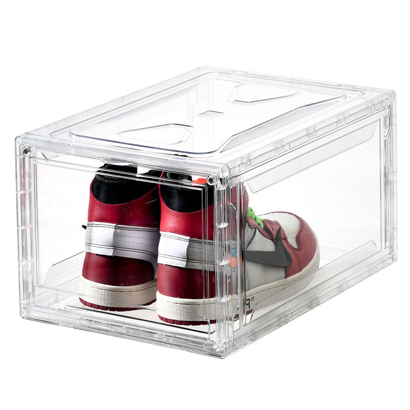 Wholesale Clear Plastic Sneaker Stackable Shoe Storage Boxes Drop Front Acrylic Drawer Type Magnetic Clear Shoe Box