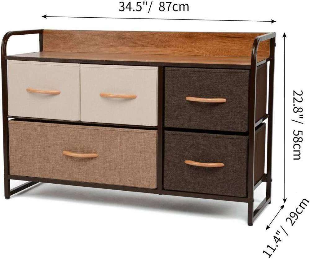 Dresser Storage Tower Sturdy Steel Frame Top Easy Pull Fabric Bins Organizer Unit for Bedroom