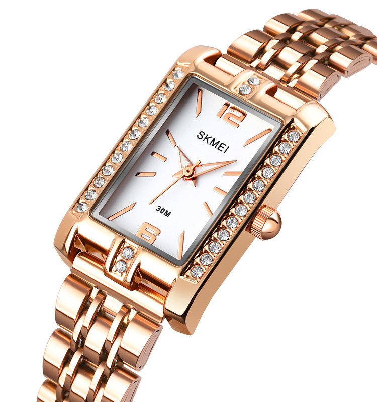 Charm design diamond square dial leather steel strap sr626sw japan quartz movement fashion woman watch