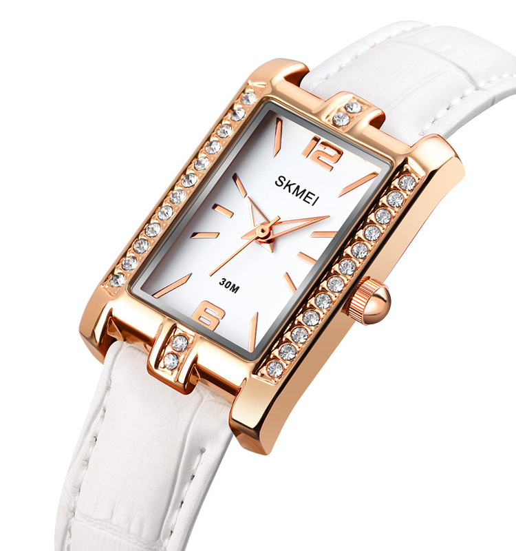 Charm design diamond square dial leather steel strap sr626sw japan quartz movement fashion woman watch