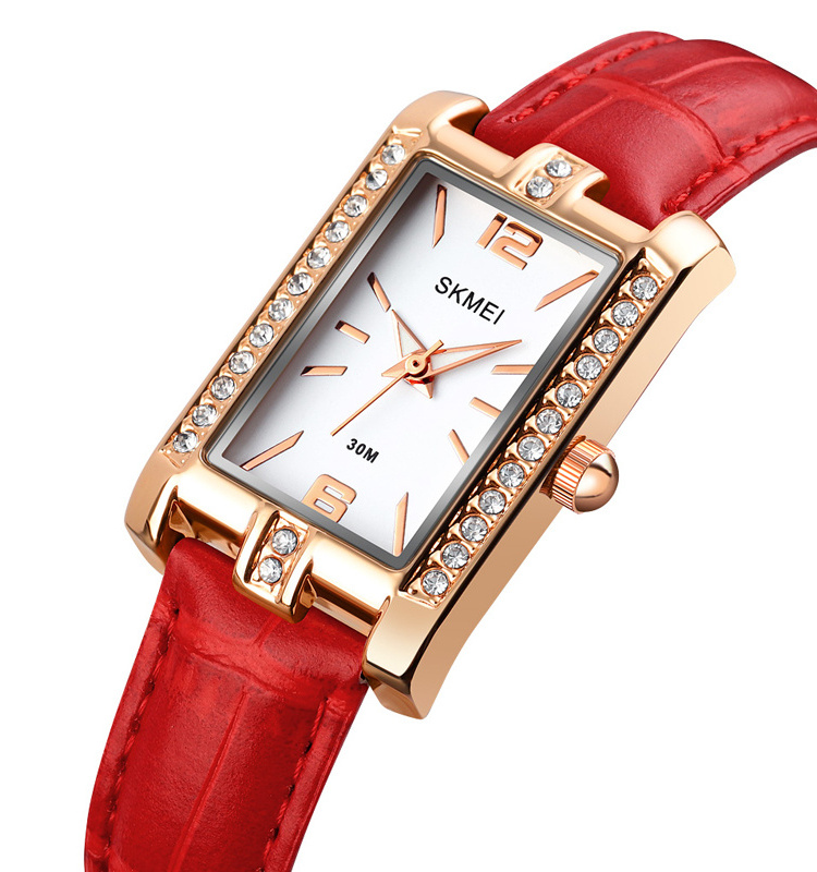 Charm design diamond square dial leather steel strap sr626sw japan quartz movement fashion woman watch