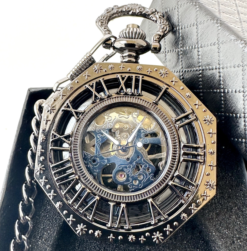 Embossed Hollow Mechanical Watch Octagon Roman Mechanical Pocket Watches