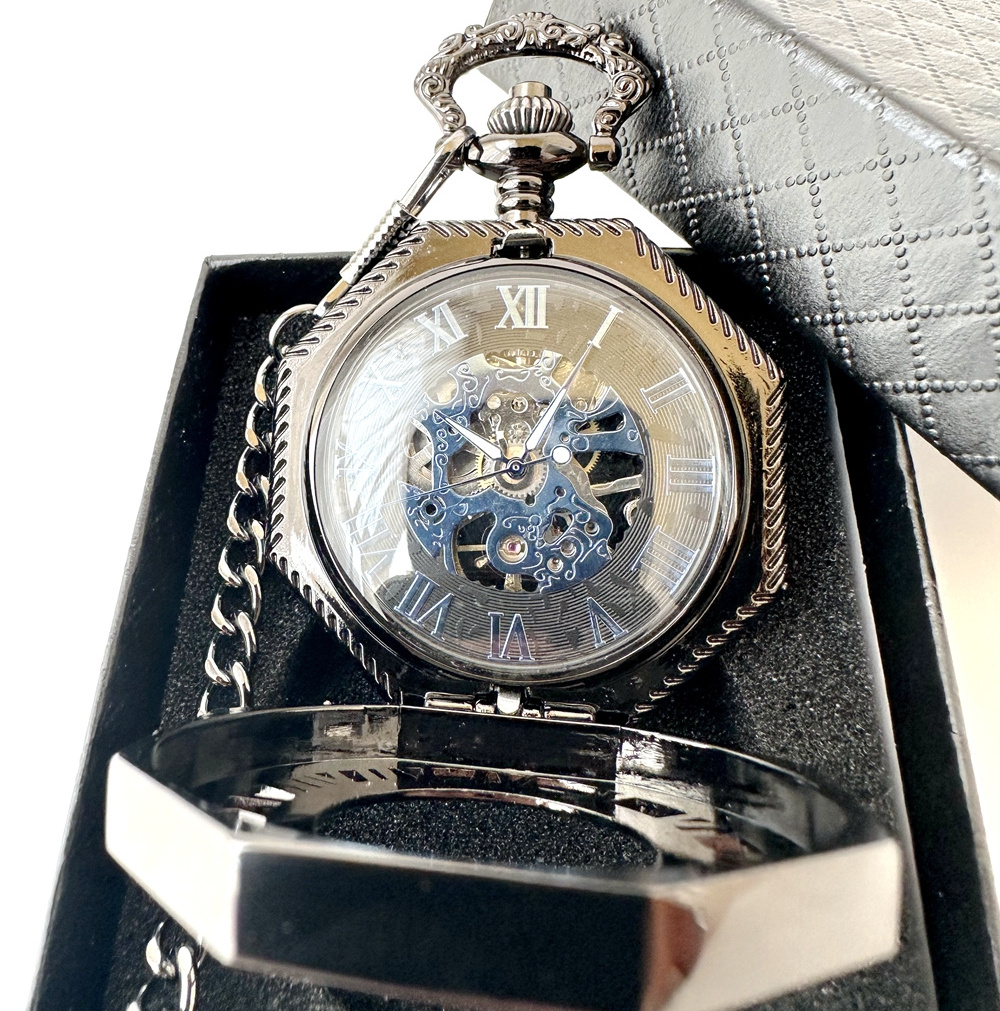 Embossed Hollow Mechanical Watch Octagon Roman Mechanical Pocket Watches