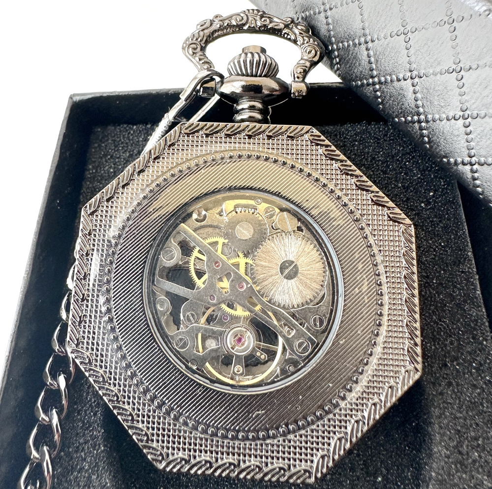 Embossed Hollow Mechanical Watch Octagon Roman Mechanical Pocket Watches