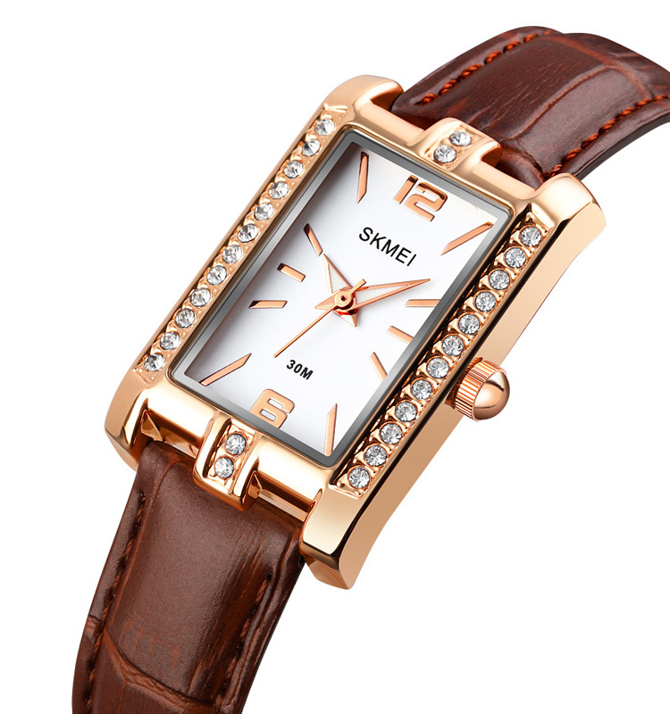 Charm design diamond square dial leather steel strap sr626sw japan quartz movement fashion woman watch