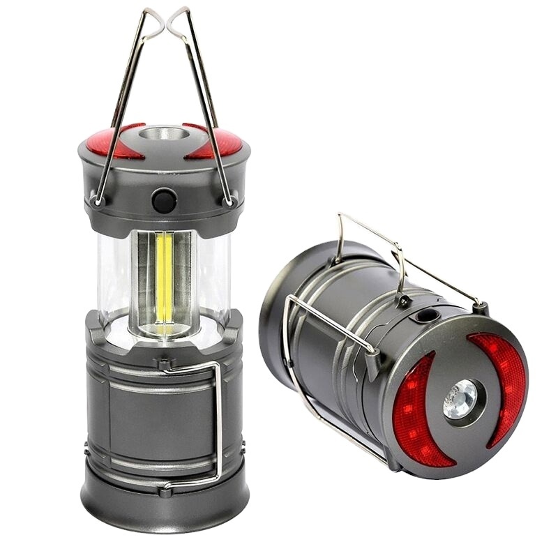 3 in 1 battery operated weatherproof collapsible outdoor portable LED camping lantern with spotlight and red warning light