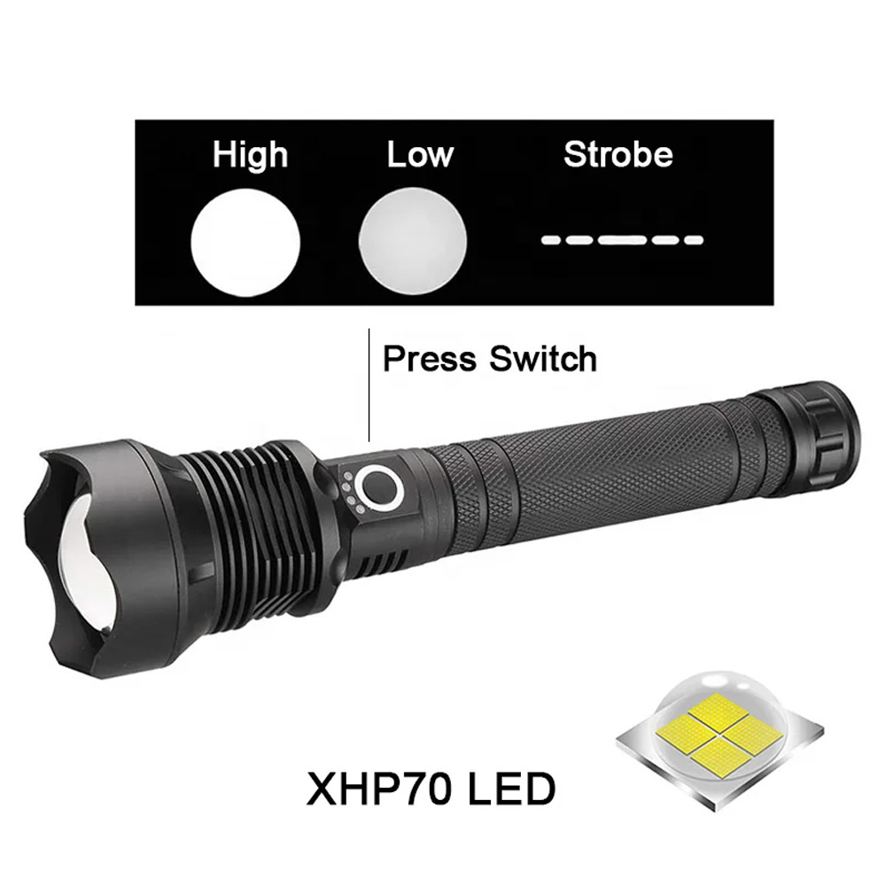 20224 high power XHP70.2 USB rechargeable telescopic zoomable power display LED flashlights 5000 lumen hand torch light