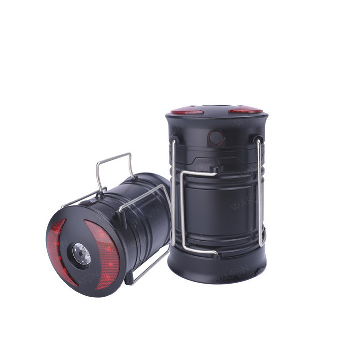 3 in 1 battery operated weatherproof collapsible outdoor portable LED camping lantern with spotlight and red warning light