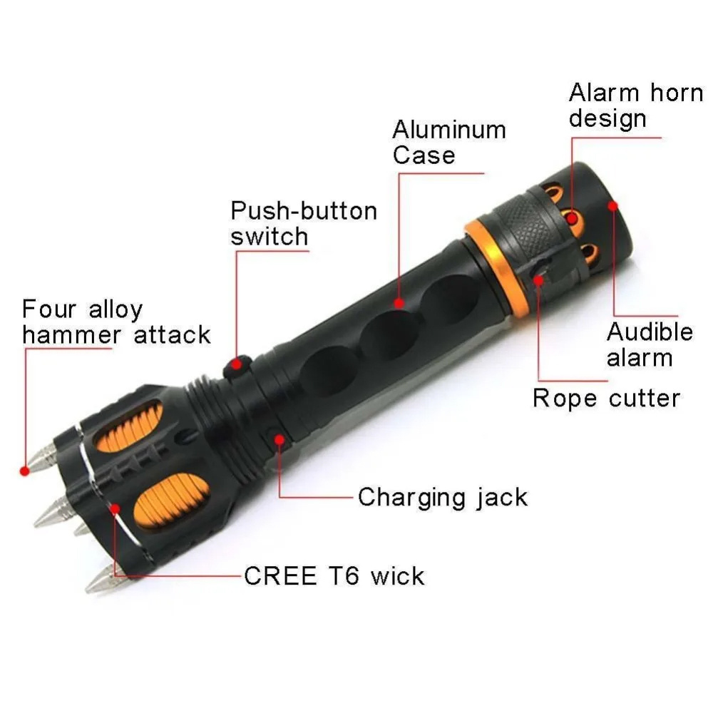 T6 10W rechargeable long-range Defensive multifunctional LED flashlight