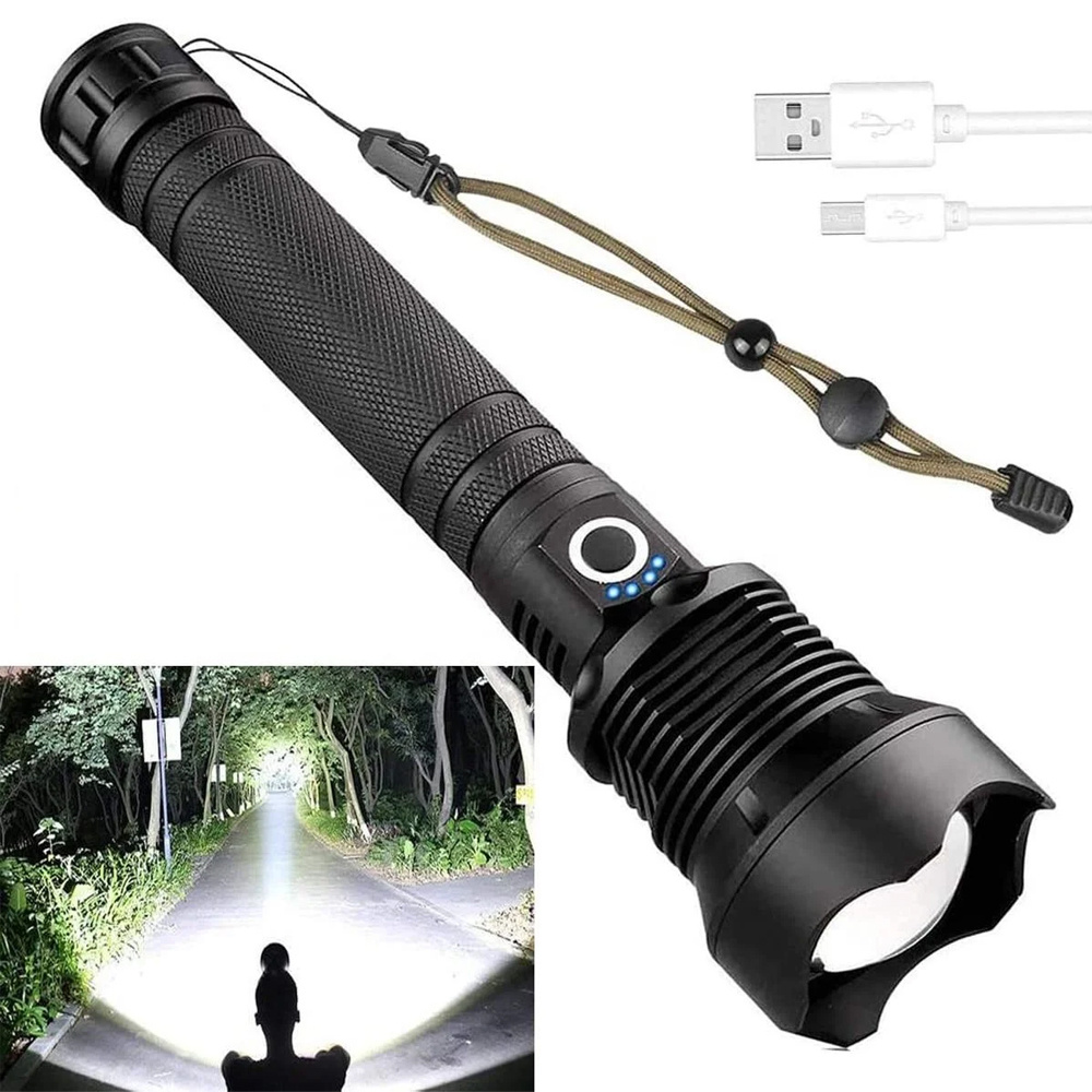 20224 high power XHP70.2 USB rechargeable telescopic zoomable power display LED flashlights 5000 lumen hand torch light