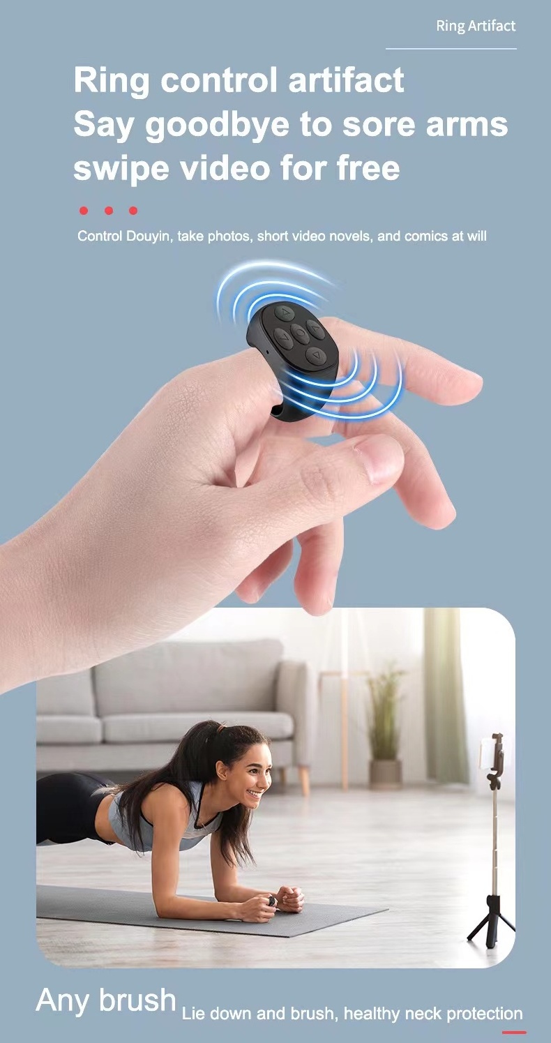 Finger tip mini ring remote control Tiktok Youtube livestream video BT wireless page turner selfie remote controller