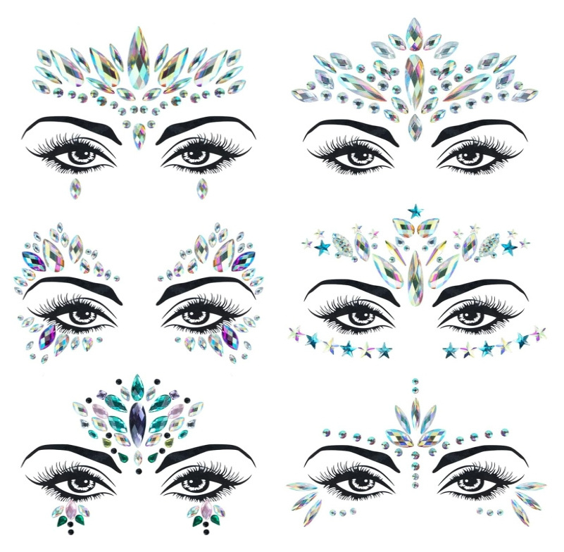 Hot Selling Mermaid Face Jewels Rhinestone Face Gems Crystals Temporary Tattoos for Halloween Cosplay Party