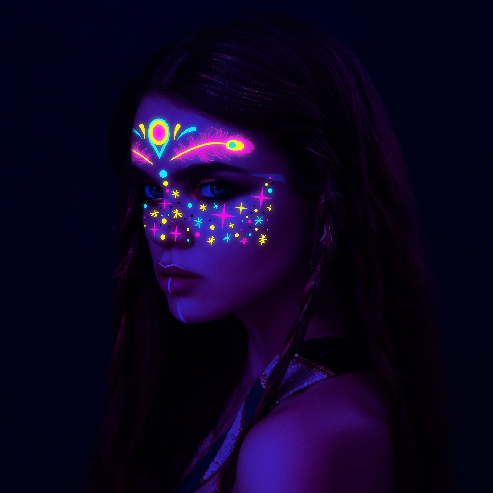 2024 Trend Glow in The Dark Tattoos Stickers Fake Luminous Face Temporary Tattoos for Festival Bar Party