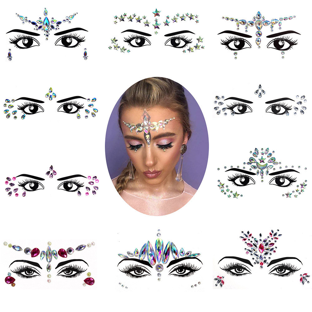 Hot Selling Mermaid Face Jewels Rhinestone Face Gems Crystals Temporary Tattoos for Halloween Cosplay Party