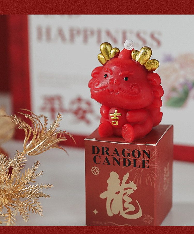 2024 Cute Chinese New Year Gold Red Dragon Shaped Scented Candle for New Year Gift