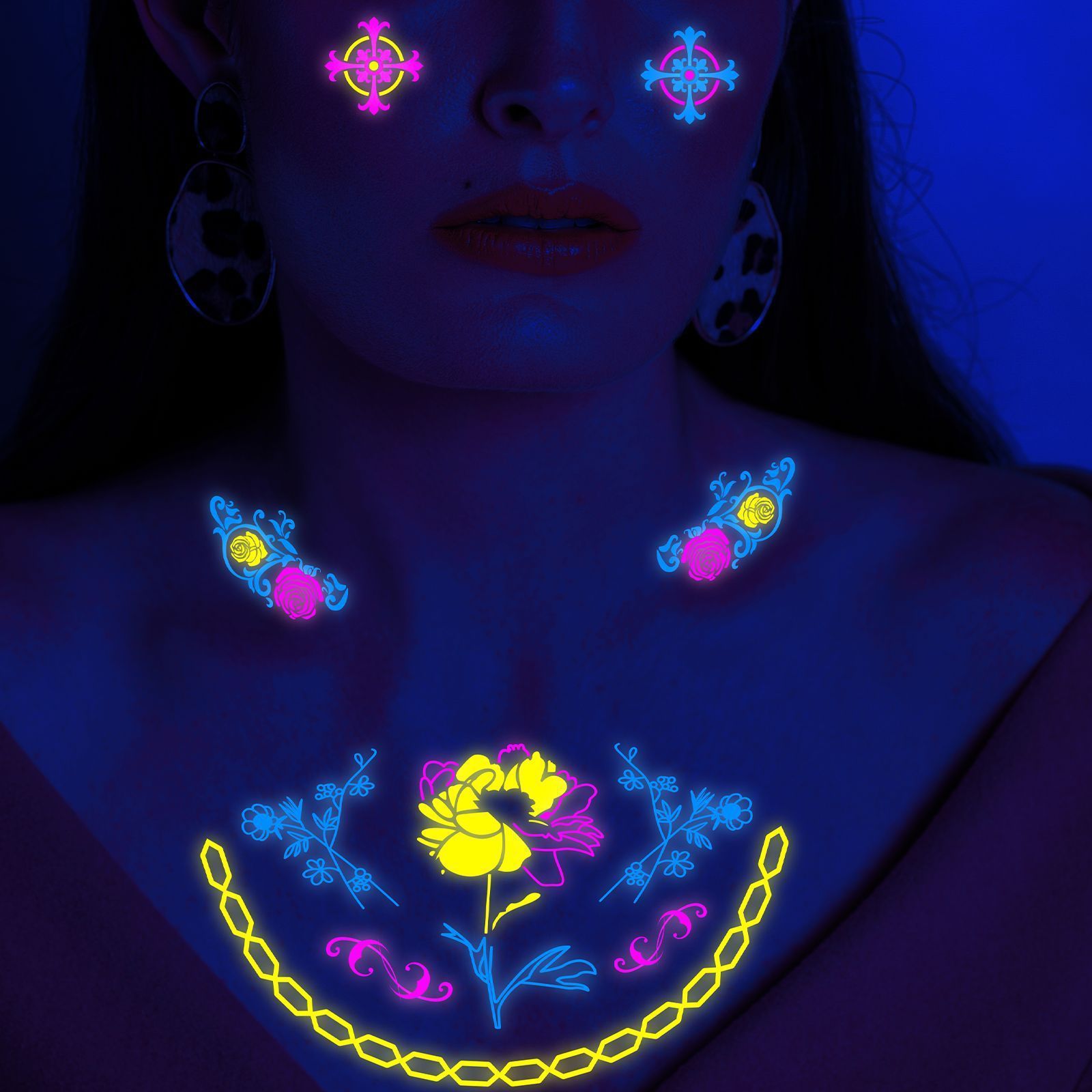 2024 New Trend 500 Neon Temporary Tattoo Designs Tattoo Sticker Glow in Dark Temporary Tattoos