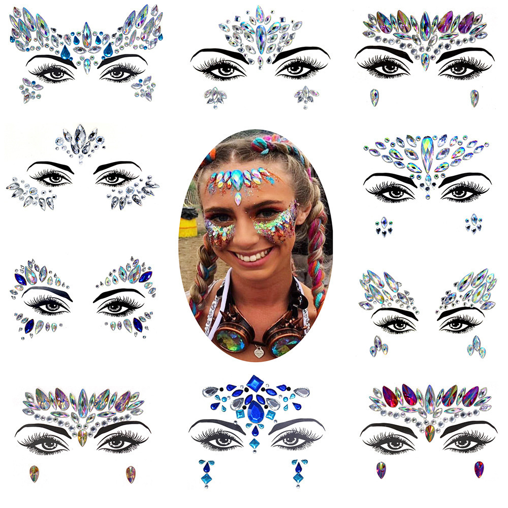 Hot Selling Mermaid Face Jewels Rhinestone Face Gems Crystals Temporary Tattoos for Halloween Cosplay Party