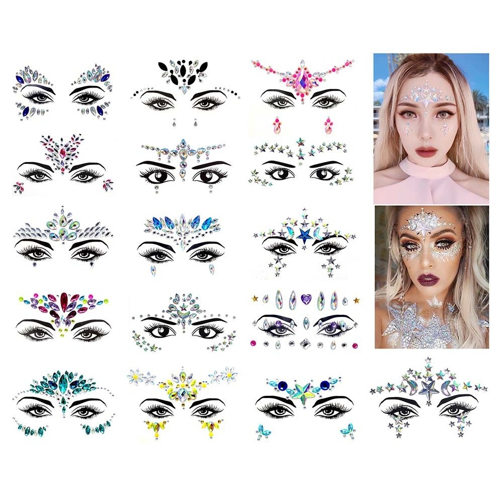 Hot Selling Mermaid Face Jewels Rhinestone Face Gems Crystals Temporary Tattoos for Halloween Cosplay Party