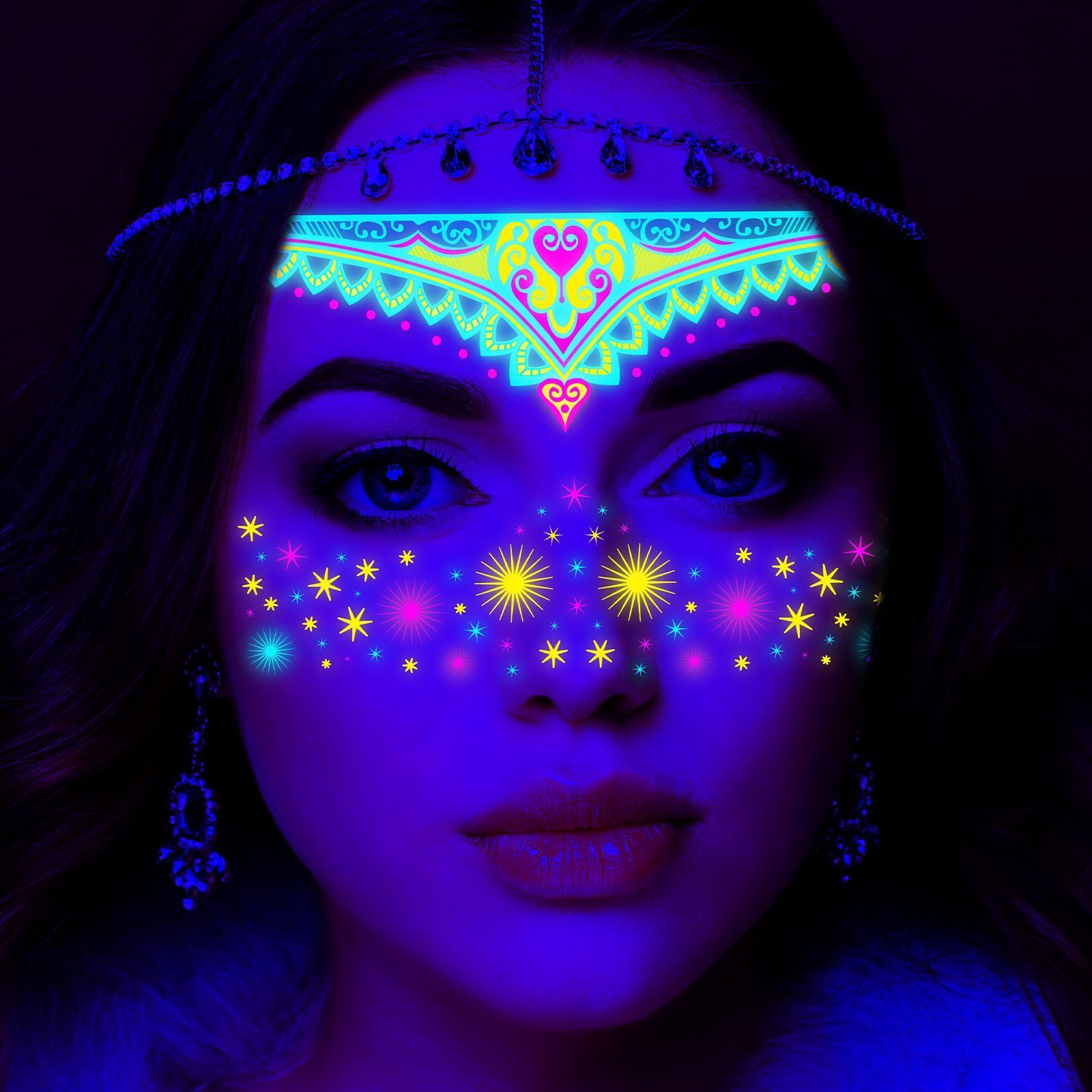 2024 Trend Glow in The Dark Tattoos Stickers Fake Luminous Face Temporary Tattoos for Festival Bar Party