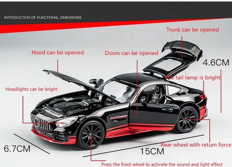 Hot Sale Diecast Model Cars AMG GT R Wheels Alloy Vehicle Sports Car Toys for Kids Souvenir Birthday Gift for Boys