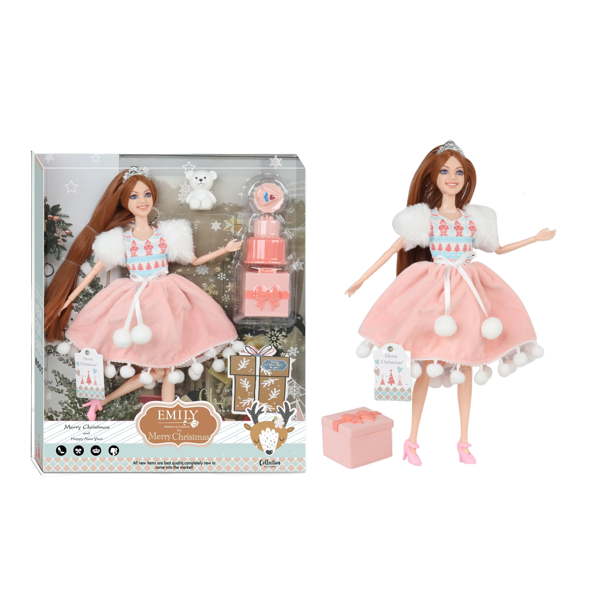 12 Inch Beautiful Xmas Theme Toys Present for Little Girls Christmas Gift Long Hair Princess Girl Doll