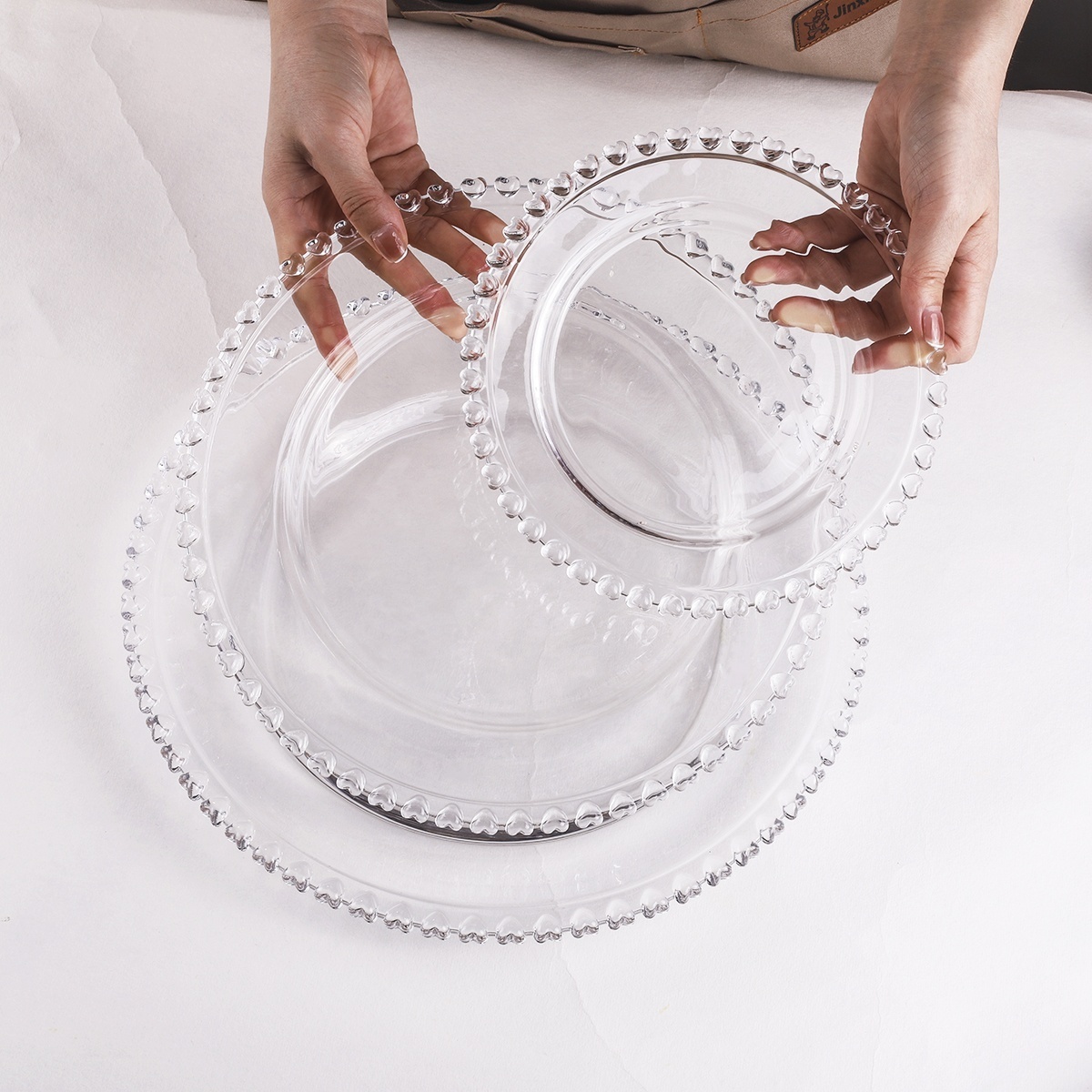 In Stock Promotion Glass Dishes Plate Glass Diner Plate Clear Glass Dinner Set Charger Plates Wedding With Heart Rim