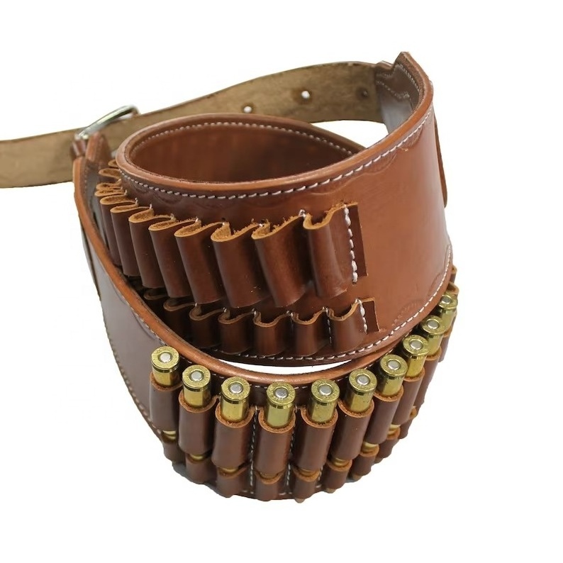 Cartridge Belt Brown Genuine Leather Ammo Holder Carrier for Shooting Bandolier Hunting Wholesale Customized LCB-0019