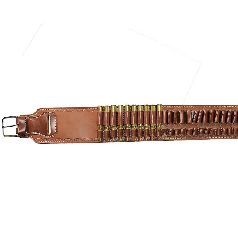 Cartridge Belt Brown Genuine Leather Ammo Holder Carrier for Shooting Bandolier Hunting Wholesale Customized LCB-0019