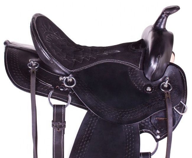 Black Pleasure Trail Endurance Western Professional Horse Saddle HS-0009 Polo Saddle Luxury Leather Saddles Black Brown 1 Sets