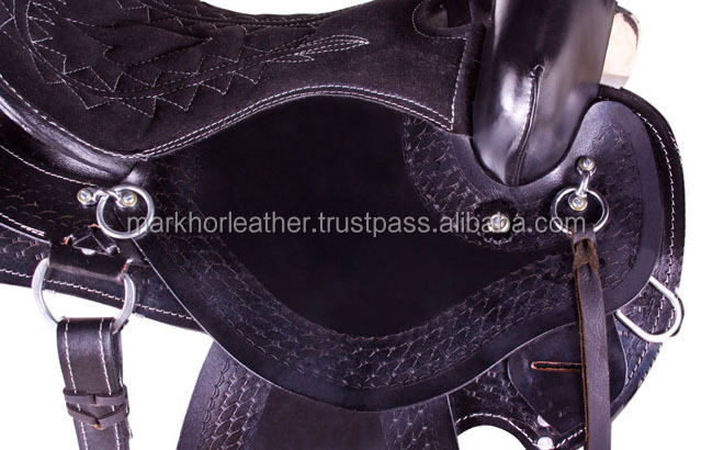 Black Pleasure Trail Endurance Western Professional Horse Saddle HS-0009 Polo Saddle Luxury Leather Saddles Black Brown 1 Sets