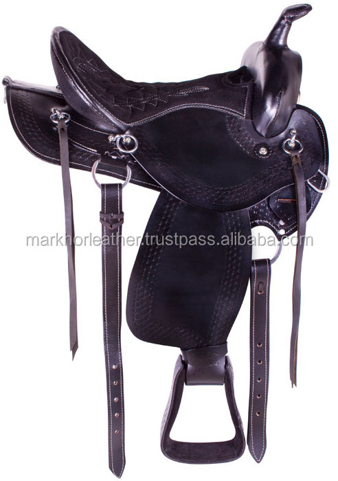 Black Pleasure Trail Endurance Western Professional Horse Saddle HS-0009 Polo Saddle Luxury Leather Saddles Black Brown 1 Sets