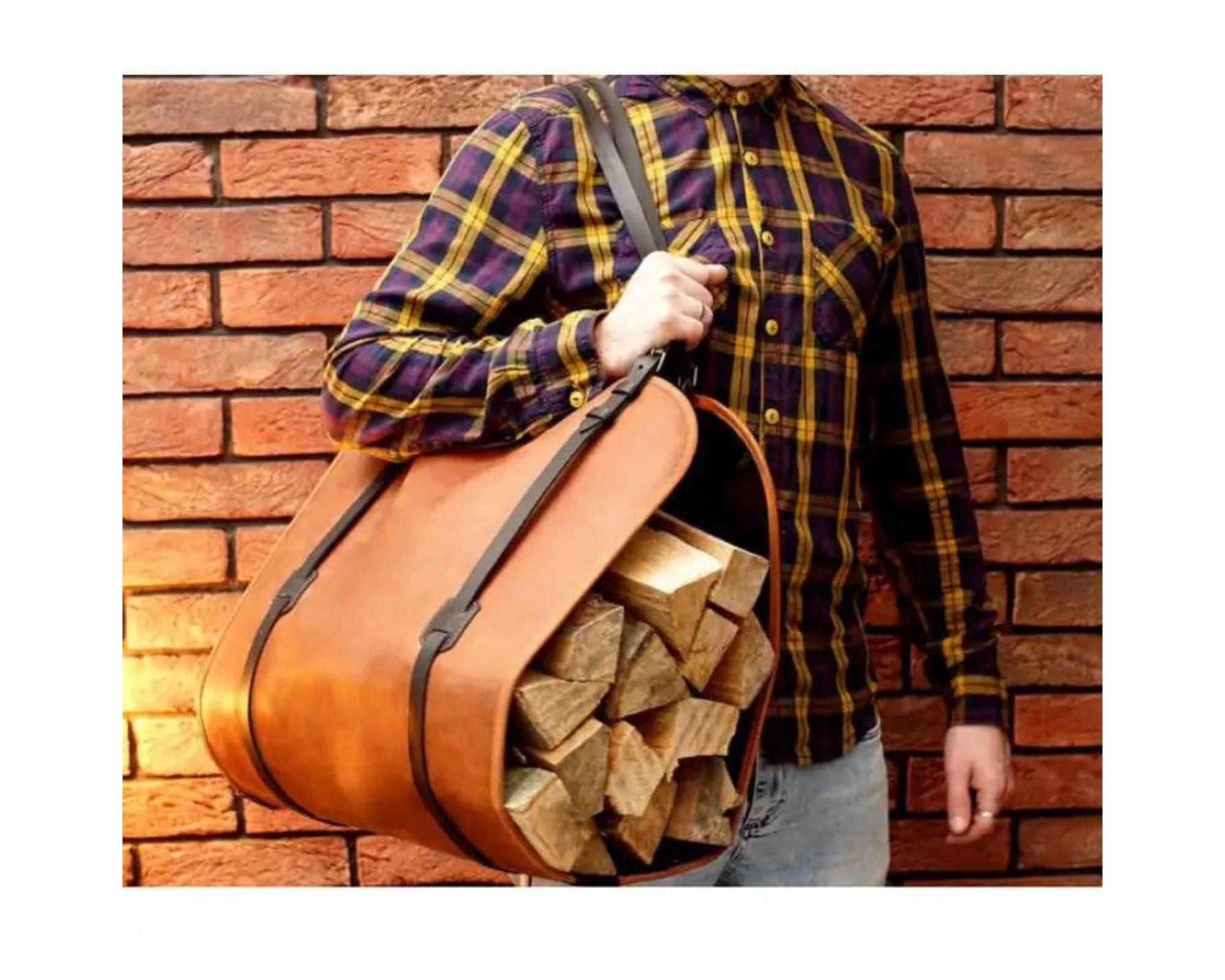 Leather Wood Carrier Leather Log Carrier Firewood Log Holder Fireplace Decor Firewood Storage Christmas Gift LWH-0023