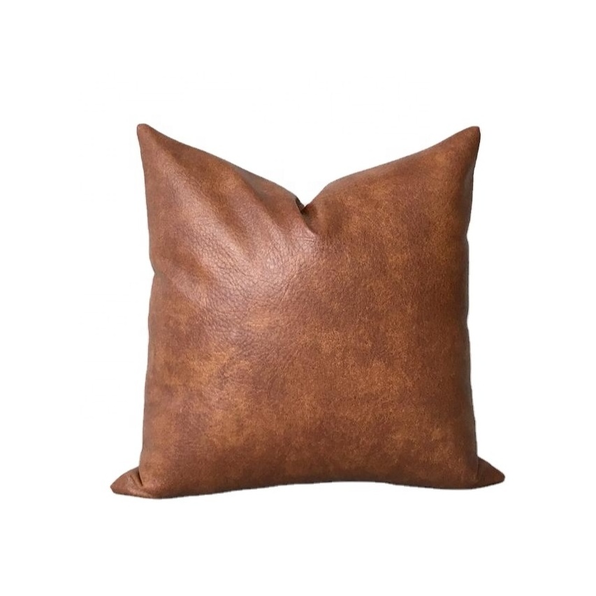 New Products Custom Logo High Quality Leather Patchwork Pillow Decorate Farmhouse Couch Cushion Cover LPR-0023