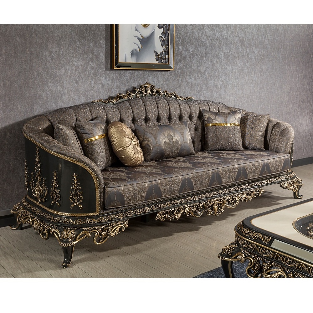 Turkish Middle East Eastern Luxury Classical Traditional Antique Royal Hand Carved Meuble Sofa Set Living Room Furniture Set