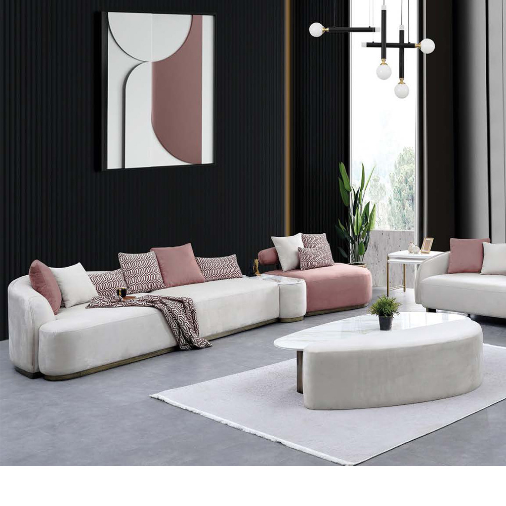 Italian Luxury Turkish Modern Living Room Furniture Curved Sofa Set Furniture Curve Nordic French Modular Design Pink Velvet