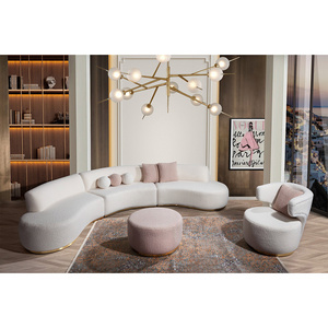 Modern Luxury European French Curve Couch Teddy Fabric Cream Modular Curved Boucle Sectional Reception Sofa Turkish Manufacturer