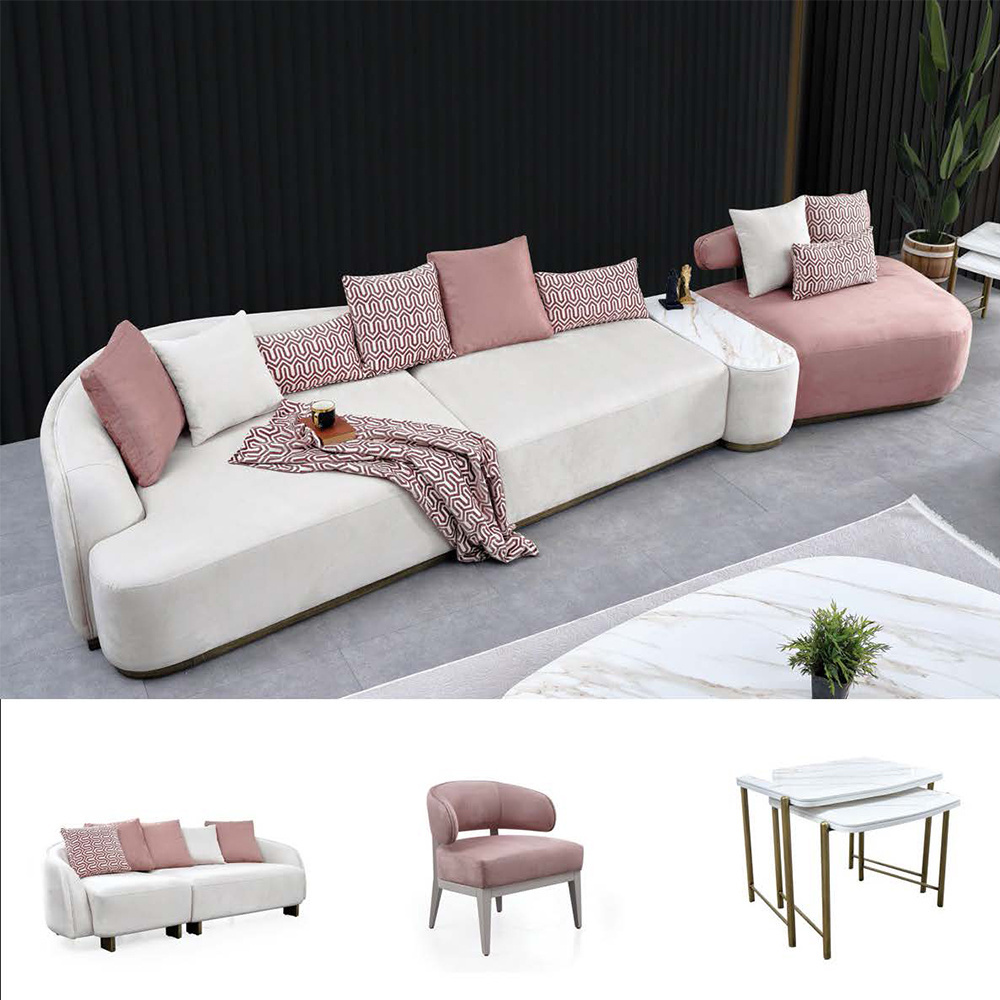 Italian Luxury Turkish Modern Living Room Furniture Curved Sofa Set Furniture Curve Nordic French Modular Design Pink Velvet