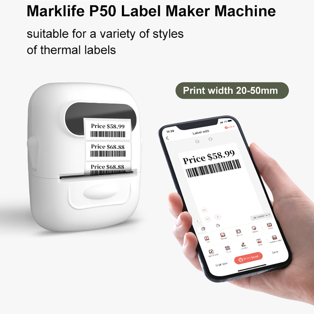 P50 barcode qr code sticker label Portable printer jewelry thermal Sticker Mini barcode portable label printer