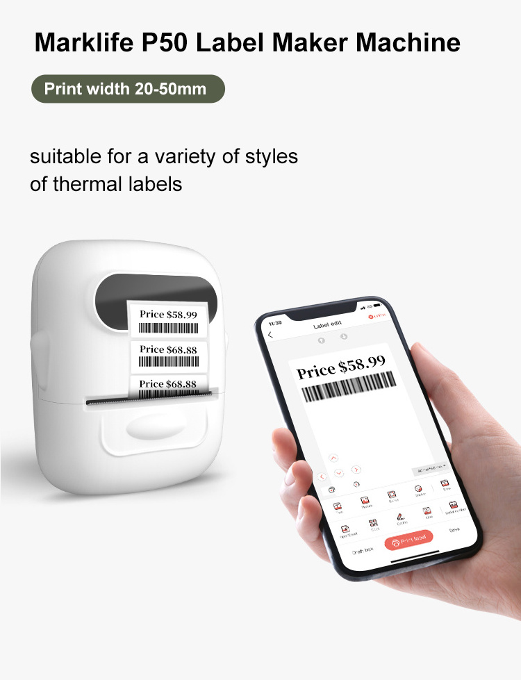 Multi-purpose Label Printer Connected With Cellphone Barcode Label Printer Label Printer price tag machine