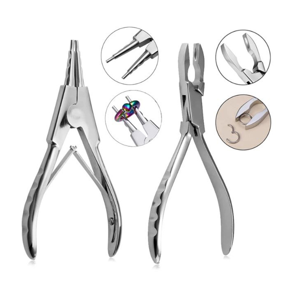 Professional Beauty & Personal Care - Body Piercing Tools Kit with Surgical Steel Opening Closing Needle Ball Clamp Plier