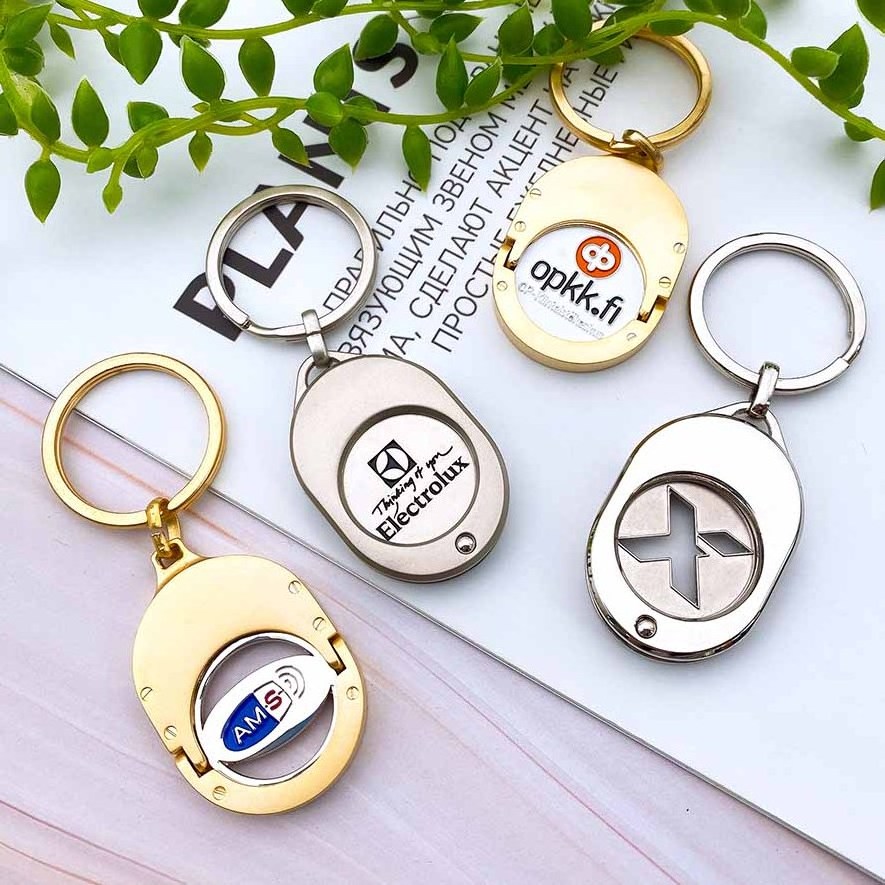 Custom Pattern Coin Trolley Token with Metal Holder Key Ring Keychain