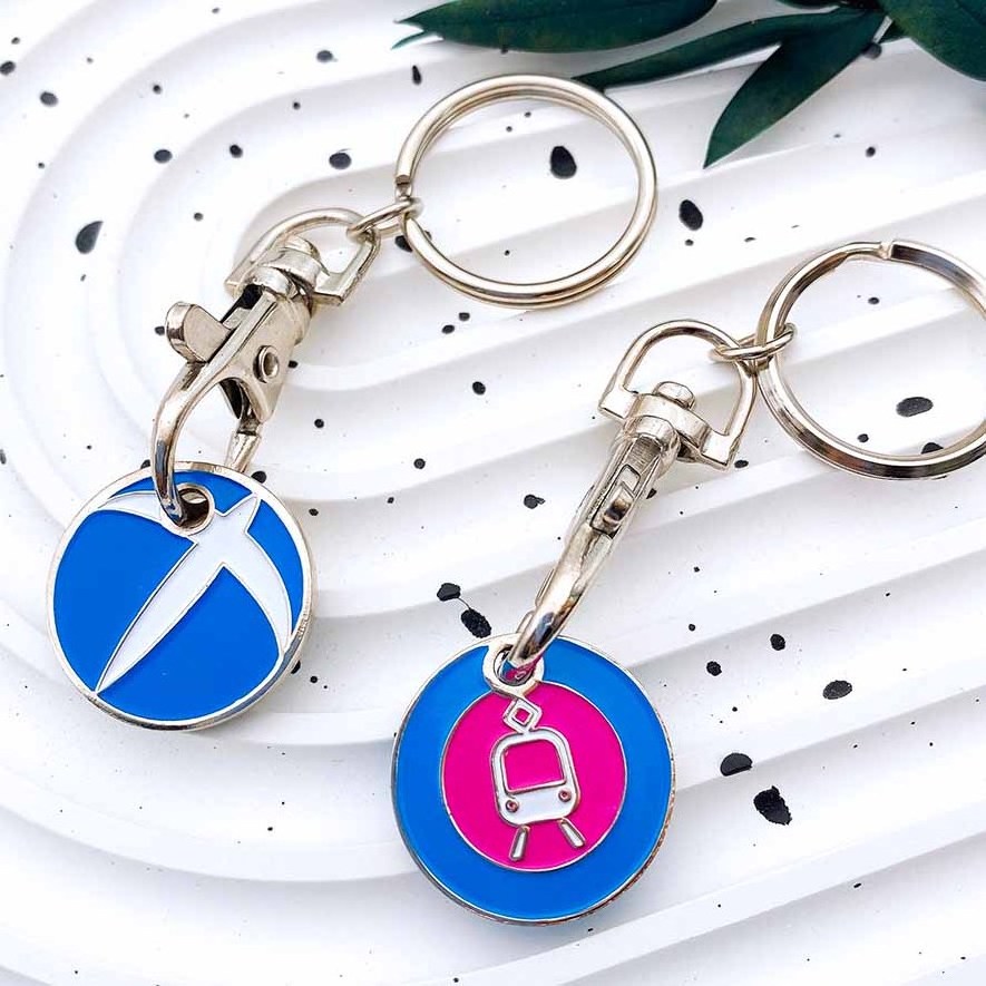 Custom Pattern Coin Trolley Token with Metal Holder Key Ring Keychain