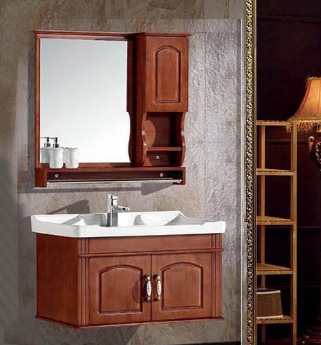 High Quality Floor Mounted Solid Wood Bathroom Cabinet Marble Table -1001