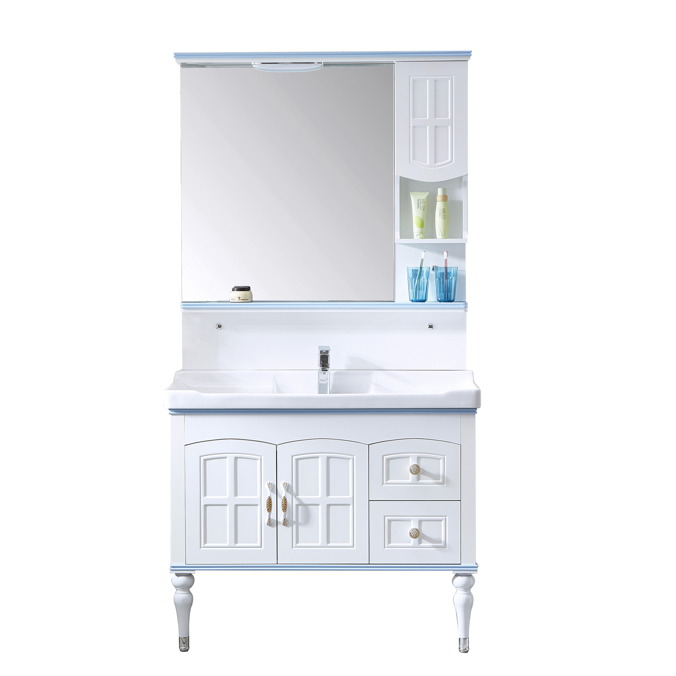 Fashion style, factory supply directly PVC CABINET No Include Faucet and Resin Countertop Material bathroom vanity cabinet